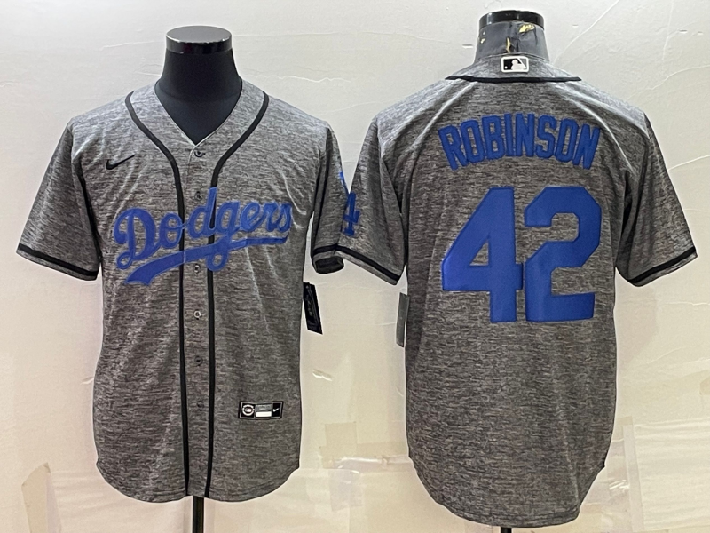 Men's Los Angeles Dodgers #42 Jackie Robinson Grey Cool Base Stitched Jersey